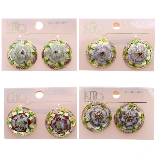 Cloisonne Clip-on-Earrings Assorted-Color & Gold-Tone 12 Per Package 9C15