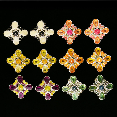 Butterfly Flower Clip-on-Earrings Assorted-Color & Silver-Tone 12 Per Package C1226C