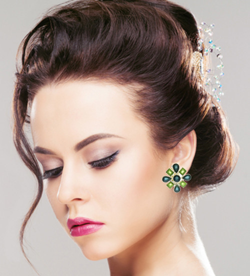 Flower Clip-on-Earrings Assorted-Color & Silver-Tone 12 Per Package C1227C