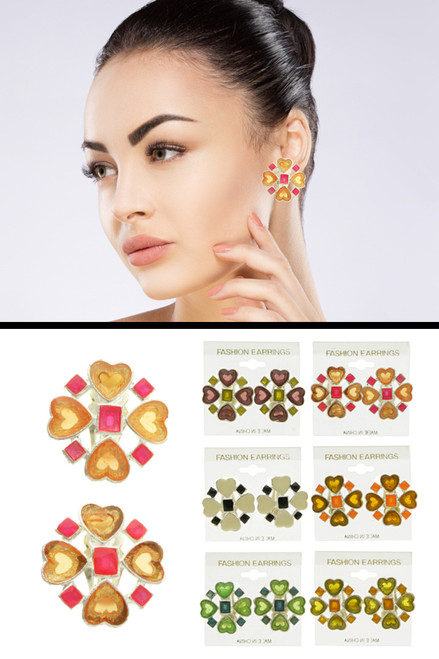 Heart Clip-on-Earrings Assorted-Color & Silver-Tone 12 Per Package C1228C Heart Clip-on-Earrings Assorted-Color & Silver-Tone 12 Per Package C1228C