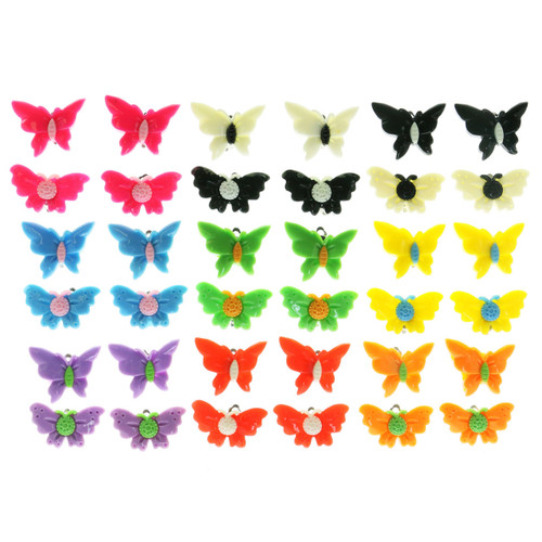 Butterfly Clip-on-Earrings Assorted-Color 12 Per Package C1474C