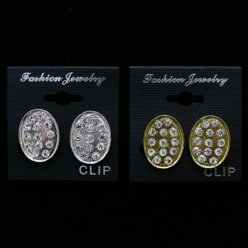 Dual-Tone Metal Clip-on-Earrings With Crystal Accents 12 Per Package C152B
