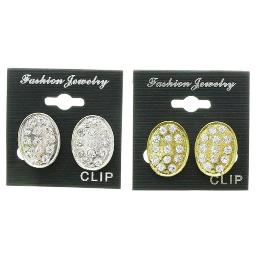 Dual-Tone Metal Clip-on-Earrings With Crystal Accents 12 Per Package C152B