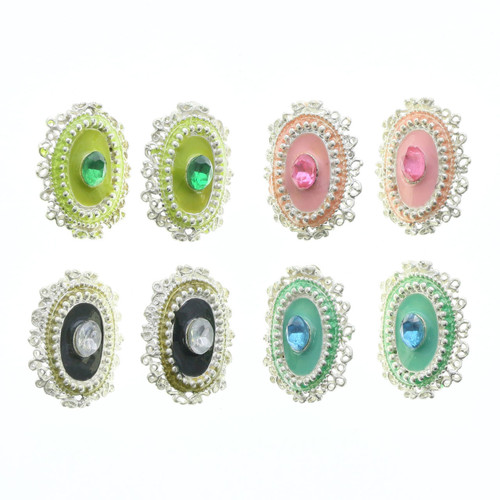 Assorted-Color & Silver-Tone Metal Clip-on-Earrings With Bead Accents 12 Per Package C2205C