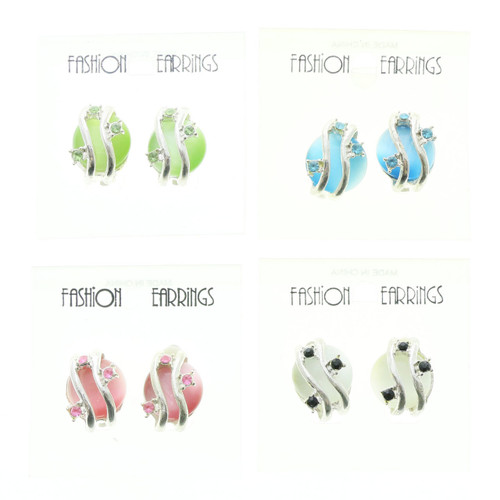 Assorted-Color & Silver-Tone Metal Clip-on-Earrings With Crystal Accents 12 Per Package C2229C