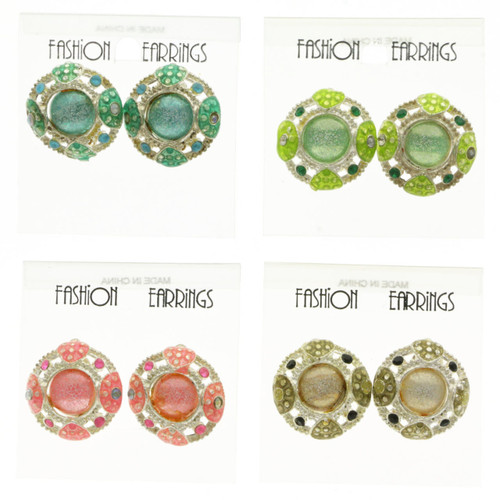 Assorted-Color & Silver-Tone Metal Clip-on-Earrings 12 Per Package C2231C