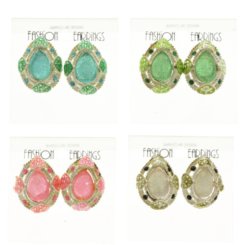 Heart Clip-on-Earrings Assorted-Color & Silver-Tone 12 Per Package C2238C