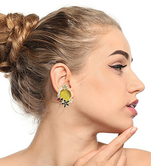 Glitter Flower Ladybug Clip-on-Earrings Assorted-Color & Silver-Tone 12 Per Package C2240C