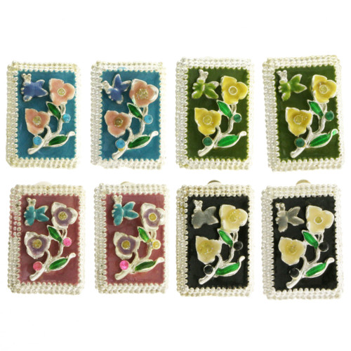 Flower Clip-on-Earrings Assorted-Color & Silver-Tone 12 Per Package C2241C