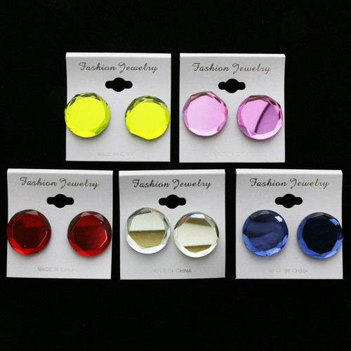Assorted-Color Acrylic Clip-on-Earrings With Faceted Accents 12 Per Package C311C