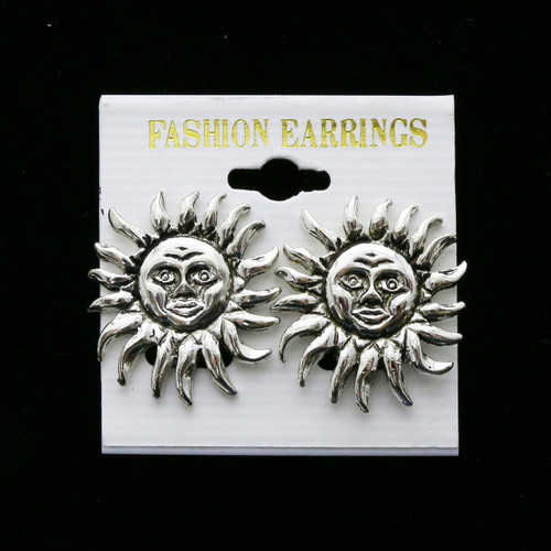 Antiqued Sun Clip-on-Earrings Silver-Tone 12 Per Package C4A