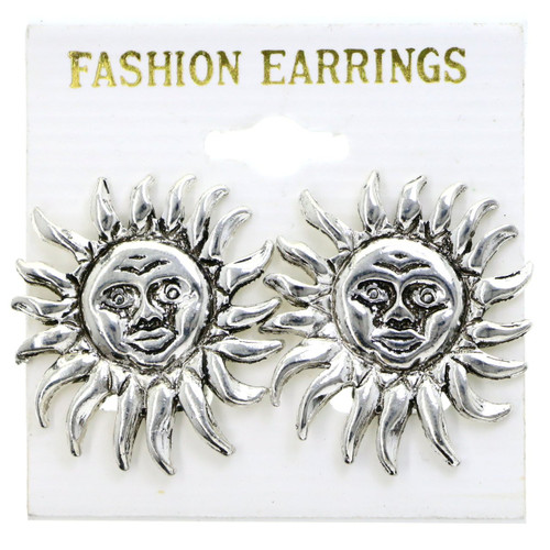 Antiqued Sun Clip-on-Earrings Silver-Tone 12 Per Package C4A
