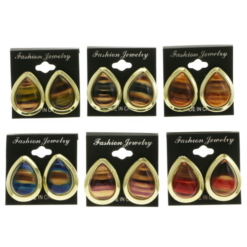 Assorted-Color & Gold-Tone Acrylic Clip-on-Earrings 12 Per Package C5340C