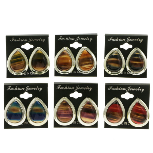 Assorted-Color & Gold-Tone Acrylic Clip-on-Earrings 12 Per Package C5340C
