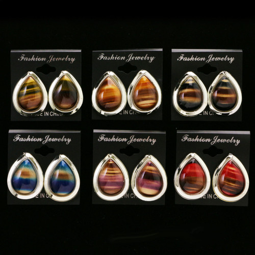 Assorted-Color & Gold-Tone Acrylic Clip-on-Earrings 12 Per Package C5340C