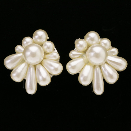 White Acrylic Clip-on-Earrings With Bead Accents 12 Per Package C68