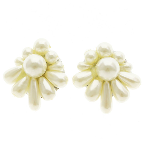 White Acrylic Clip-on-Earrings With Bead Accents 12 Per Package C68