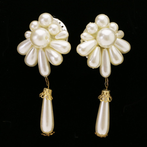 White & Gold-Tone Acrylic Clip-on-Earrings With Bead Accents 12 Per Package C69