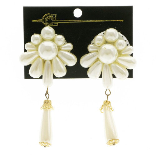 White & Gold-Tone Acrylic Clip-on-Earrings With Bead Accents 12 Per Package C69