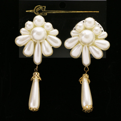 White & Gold-Tone Acrylic Clip-on-Earrings With Bead Accents 12 Per Package C69