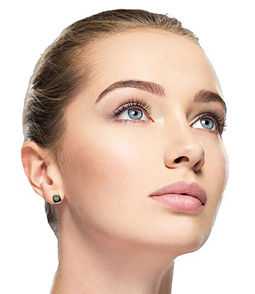 Silver tone cubic zirconia stud earrings with a small cuff design with the stone in the center of the cuff CZ08A