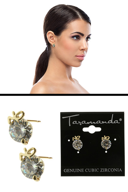 Gold tone cubic zirconia stud earrings with the words "yes" or "no" written in metal above the stone CZ13