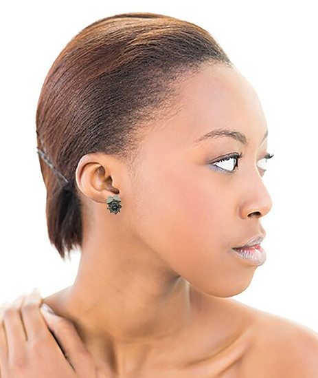 Silver tone cubic zirconia stud earrings with a butterfly CZ16A