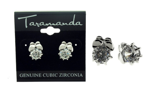 Silver tone cubic zirconia stud earrings with a butterfly CZ16A