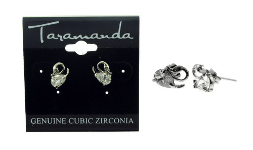 Silver tone cubic zirconia stud earrings with the stone as the body of a swan CZ20A