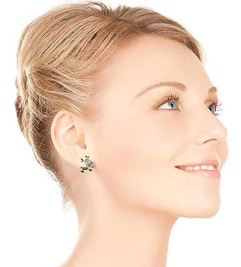 Gold tone cubic zirconia stud earrings with the stone as the head of a reindeer CZ22