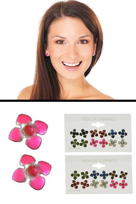 Flower Six Pairs Per Card Multiple-Earring Set With Faceted Accents Multi-Color & Silver-Tone 12 Per Package SX1640A