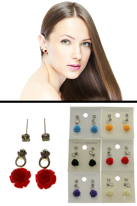 Rose Rings Trio-Earrings With Crystal Accents Silver-Tone & Multi-Color 12 Per Package T1025C Rose Rings Trio-Earrings With Crystal Accents Silver-Tone & Multi-Color 12 Per Package T1025C