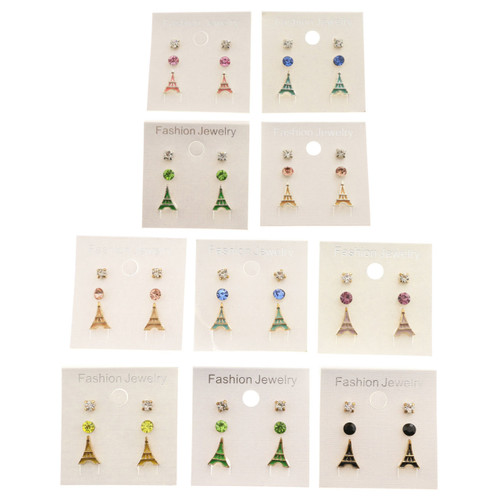 Eiffel Tower Trio-Earring Set With Crystal Accents Multi-Color & Silver-Tone 12 Per Package T1187C