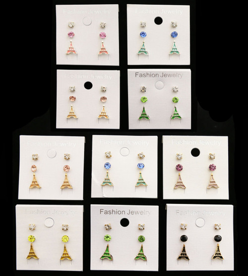 Eiffel Tower Trio-Earring Set With Crystal Accents Multi-Color & Silver-Tone 12 Per Package T1187C