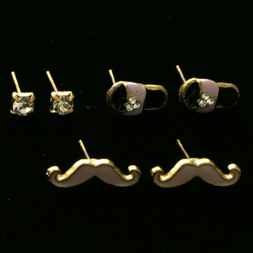 Mustache  Sandal Trio-Earrings With Crystal Accents Silver-Tone & Gold-Tone 12 Per Package T1205C