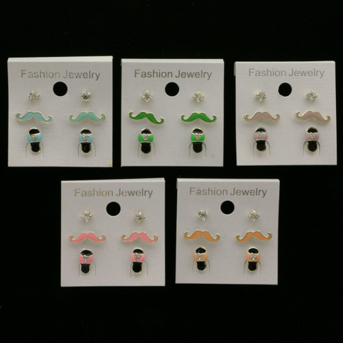 Mustache  Sandal Trio-Earrings With Crystal Accents Silver-Tone & Gold-Tone 12 Per Package T1205C