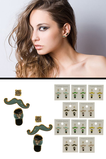 Mustache  Sandal Trio-Earrings With Crystal Accents Silver-Tone & Gold-Tone 12 Per Package T1205C Mustache  Sandal Trio-Earrings With Crystal Accents Silver-Tone & Gold-Tone 12 Per Package T1205C