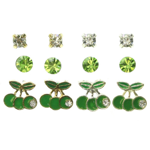 Cherries Trio-Earring Set With Crystal Accents Multi-Color & Gold-Tone 12 Per Package T1215C