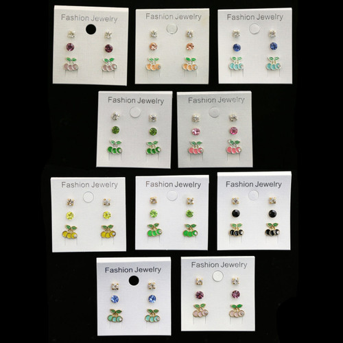 Cherries Trio-Earring Set With Crystal Accents Multi-Color & Gold-Tone 12 Per Package T1215C