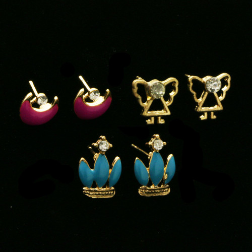 Angel Moon Crown Trio-Earrings With Crystal Accents Gold-Tone & Multi-Color 12 Per Package T231C
