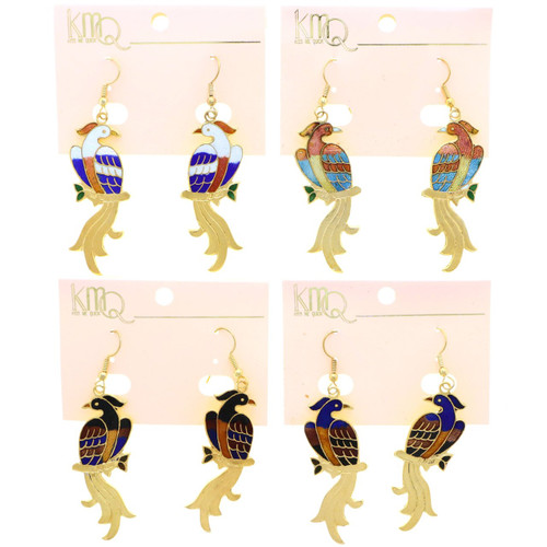 Pheonix Cloisonne-Earrings Assorted-Color & Gold-Tone 12 Per Package 9E08