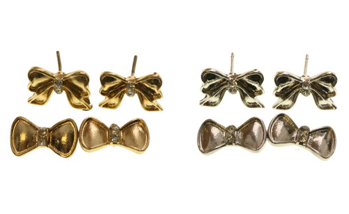 Bow Multiple-Earring-Set With Crystal Accents Silver-Tone & Gold-Tone 12 Per Package ME085B