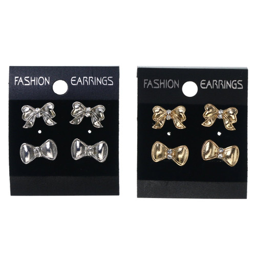 Bow Multiple-Earring-Set With Crystal Accents Silver-Tone & Gold-Tone 12 Per Package ME085B