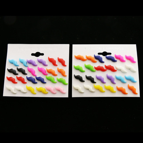 Mustache Multiple-Earring-Set Multi-Color 12 Per Package ME1198C