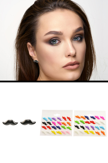 Mustache Multiple-Earring-Set Multi-Color 12 Per Package ME1198C