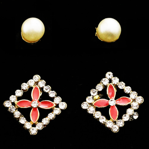 Flower Multiple-Earring-Set With Crystal Accents Multi-Color & White 12 Per Package ME284C