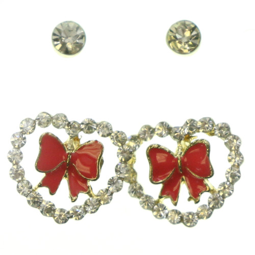 Two pack of gold tone heart and diamond like stud earrings ME288C