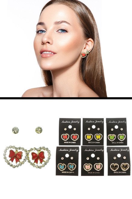 Two pack of gold tone heart and diamond like stud earrings ME288C