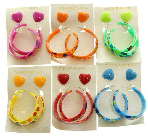 Hearts Multiple-Earring-Set Multi-Color 12 Per Package ME3377C