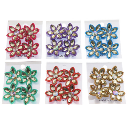 Flower AB Finish Multiple-Earring-Set  With Crystal Accents Tri-Tone 12 Per Package ME4178
